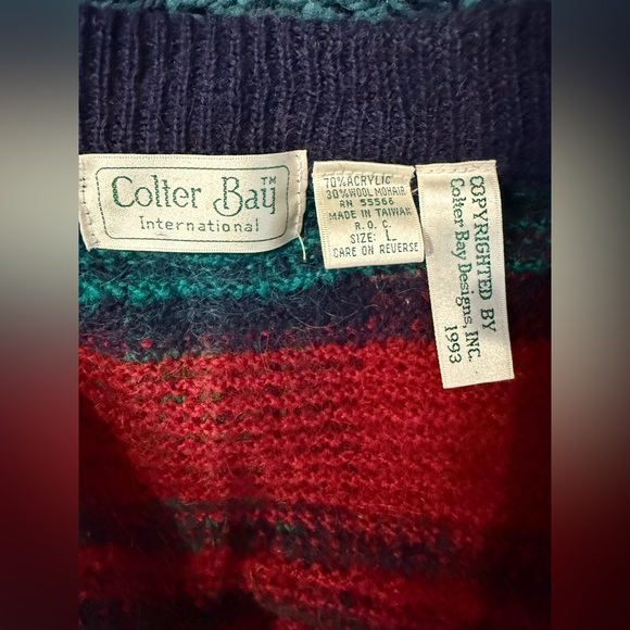 Vintage Colter Bay International Plaid Cardigan Sweater with Gold Buttons Size L - Picture 7 of 15